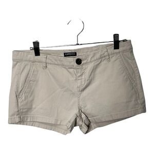 Express Shortie shorts 4 Chino Stretch 2" Pocket Flat Front Cotton Beige size 2